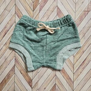 Boho Green Marled Knit Dolphin Shorts Raw Hem Retro Beach Lounge Cotton Shorts